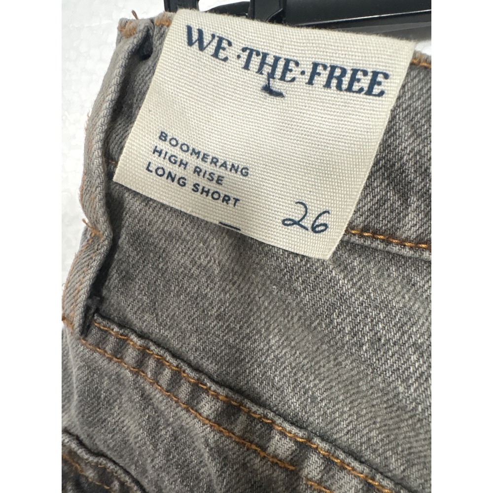 We The Free Shorts Women 26 Grey Boomerang High Rise Long Crossover Waist Denim - Picture 8 of 12
